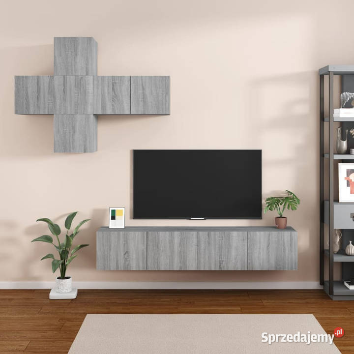 Zestaw 7 szafek TV szary dąb sonoma materiał Warszawa sprzedam