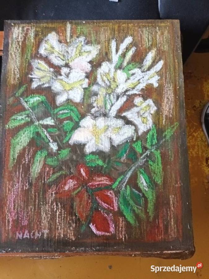 Stary obraz olejny martwa natura syg