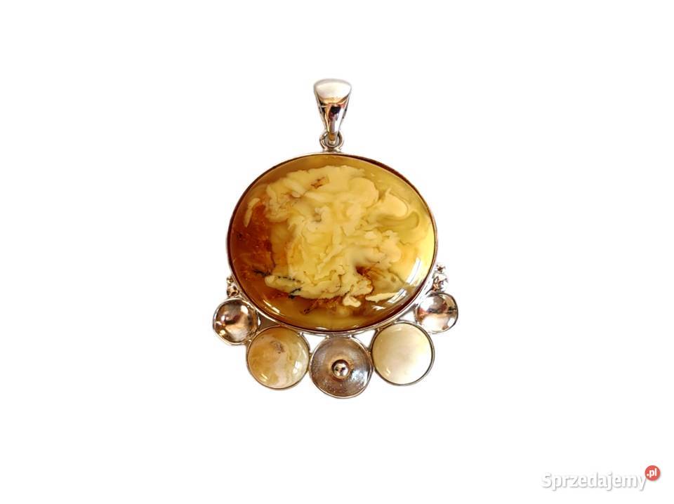 7394 Pejzażowy Bursztyn z Kredą w Srebrze Zegarki i Biżuteria Kędzierzyn-Koźle