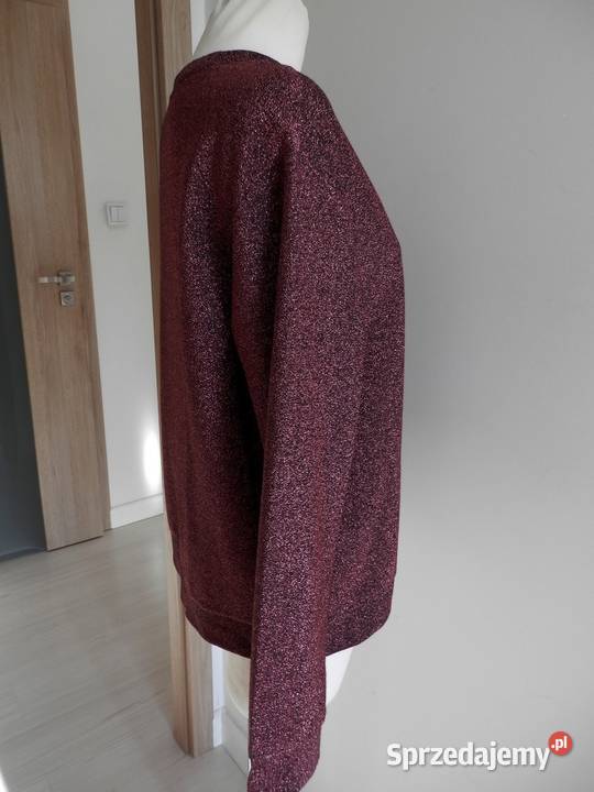 Bluza HM Bordowa Burgund z Brokatem i Broszką Moda i Styl Łomża