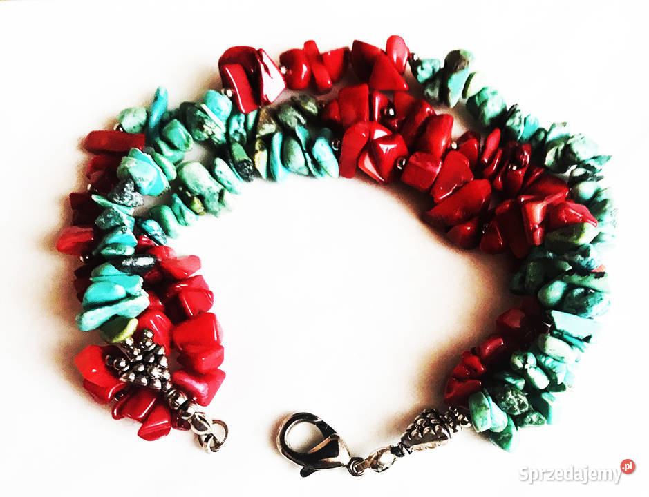 Naszyjnik z naturalnego korala i turkusu Łomża sprzedam