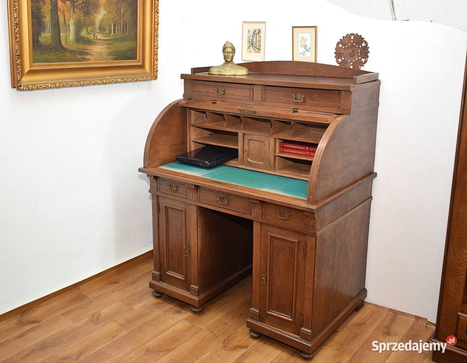 STARA DĘBOWA SEKRETERA BIURKO Z ROLETĄ Świdnica