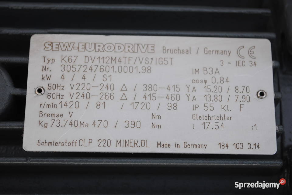 Motoreduktor kątowy 4kw 81obrmin SEW Kargowa