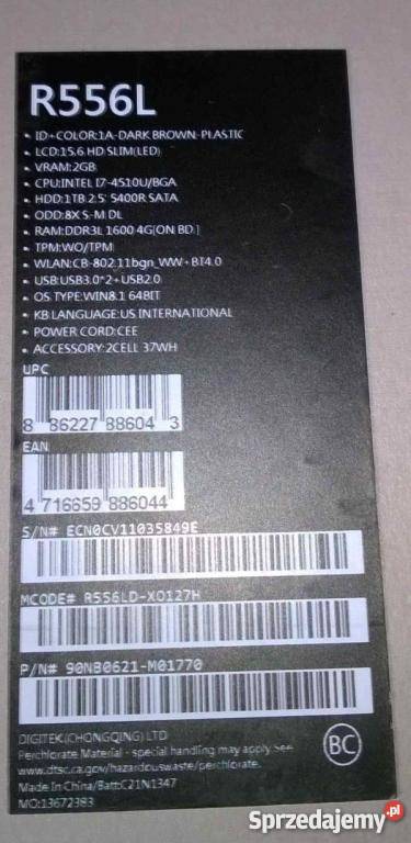 Asus R556L i54510U 4GB RAM GT940M 1TB W81 10 WiFi  Asus Szczecin sprzedam
