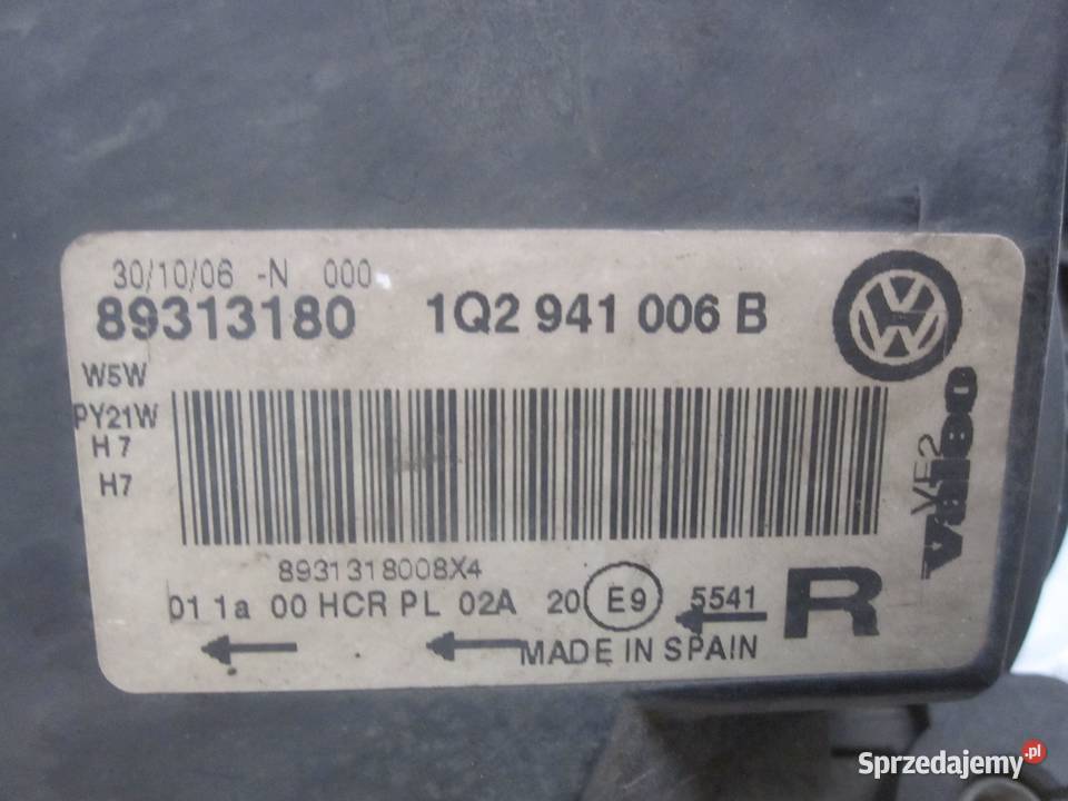 VW JETTA 07r lampa prawa przód ANGLIK 1Q2941006B Kielce