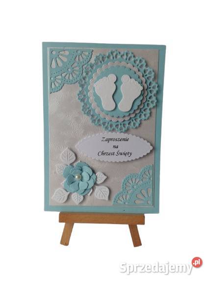 ZAPROSZENIA CHRZEST STOPKI W SERWETCE C6 BŁĘKIT Poznań