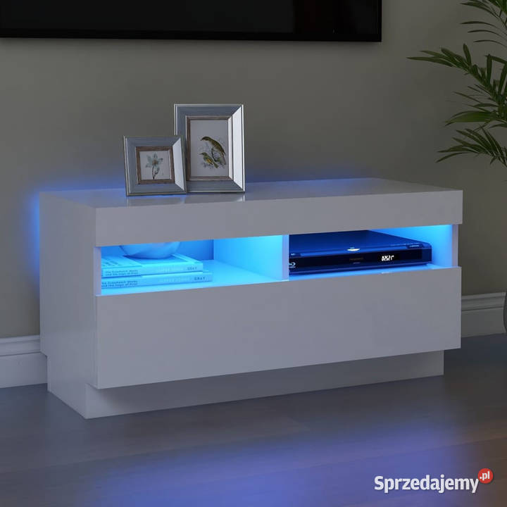 Szafka pod TV z oświetleniem LED biała 80x35x40 RTV Warszawa