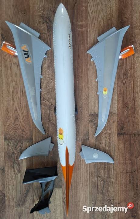 Duży samolot pasażerski AirBus z napędem jeździ biały Zielona Góra