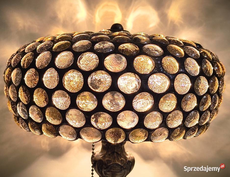 Piękna lampa witrażowa mosiądz szklane kaboszony Wysoka