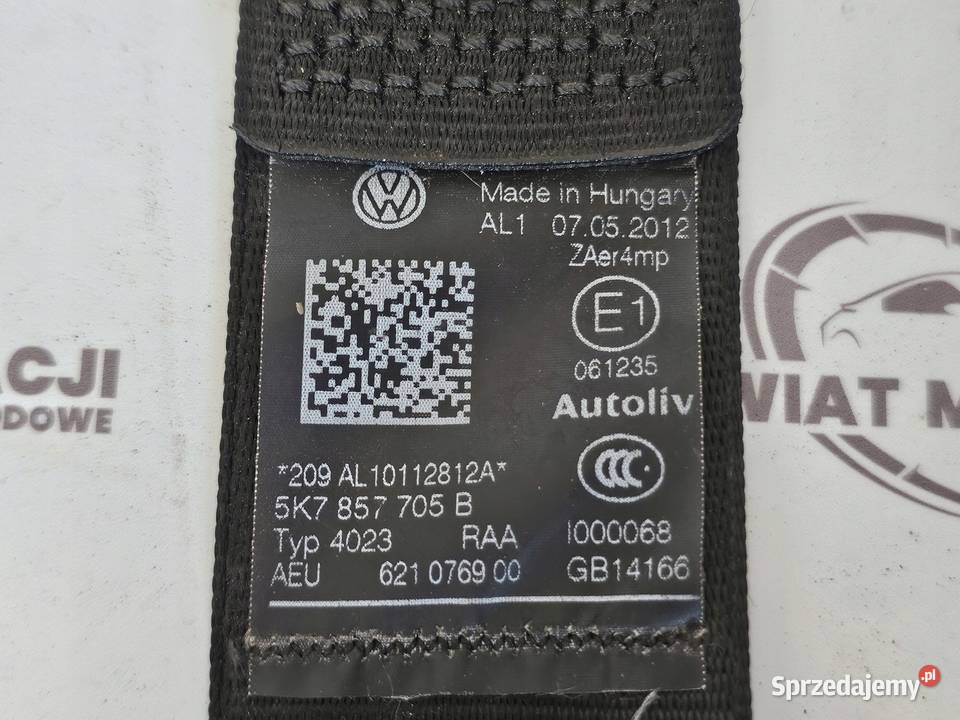 GOLF VI 12r pas bezpieczeństwa lewy przód