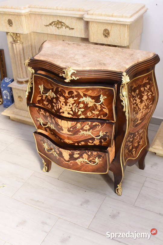 Komoda W stylu Francuskim z intarsją Marmurowy Kraków