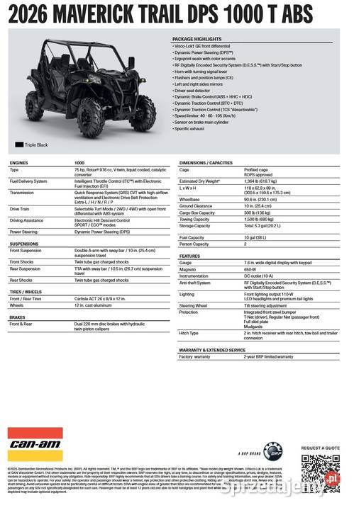 CanAm Maverick Trail DPS T ABS 1000 Triple Black małopolskie Nowy Sącz