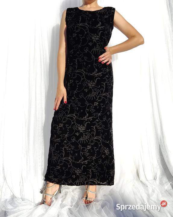 Czarna suknia Noa Noa L 40 welur velvet jedwab Szczecin