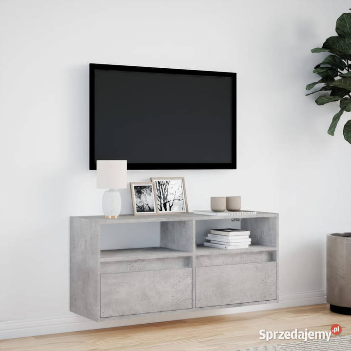 Ścienna szafka TV z LED szarość betonu 100x31x45 Warszawa