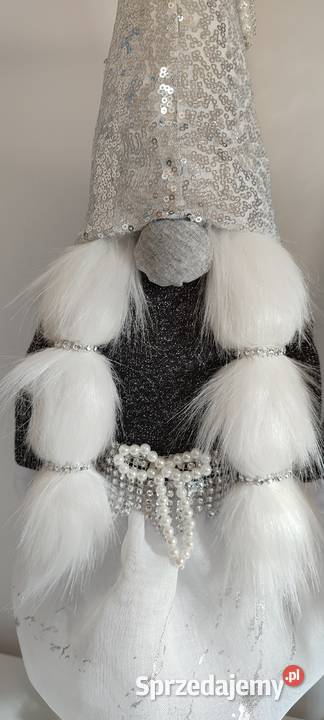 Skrzaty świąteczne para srebrny szary siwy Lipnica