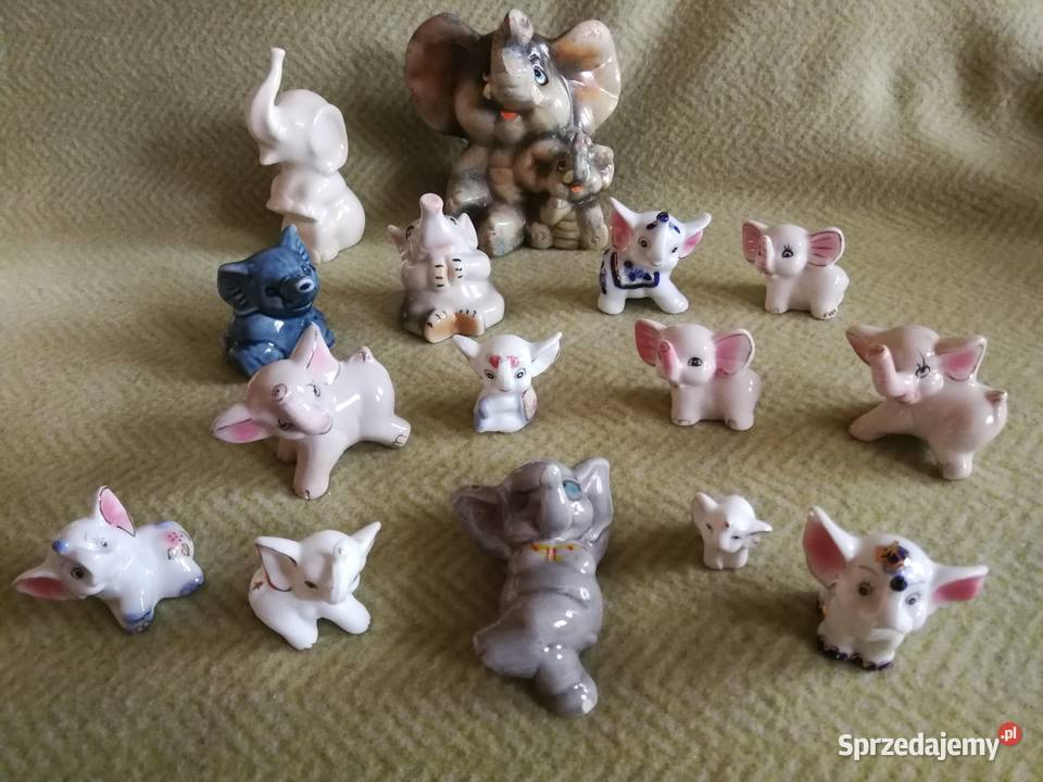 Figurki słonie na szczęście porcelana PRL zestaw Figurki i rzeźby