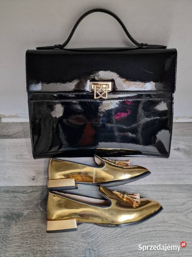 Mokasyny złote skóra lakier Kazar 36 Żywiec