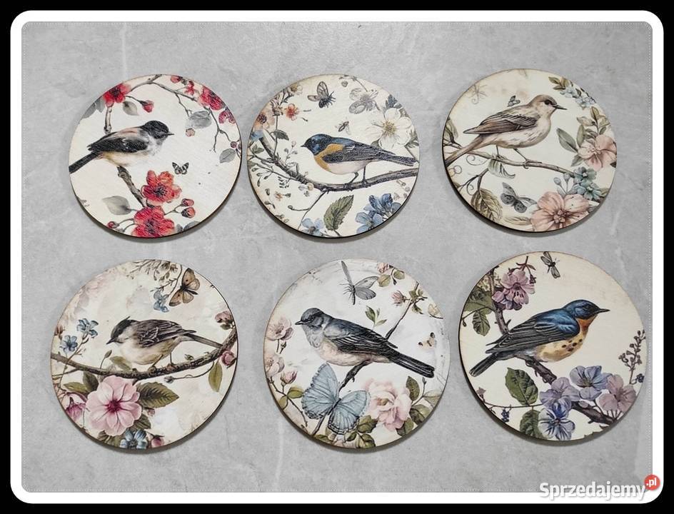 Podkładki pod kubki drewniane ptaki ptaszki 6 Pozostałe Płock