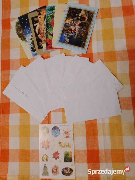 KARTKI świąteczne składane z kopertą 7 sztuk wielkopolskie Oborniki