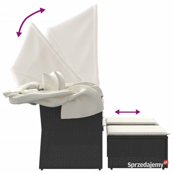 2os sofa ogrodowa z daszkiem i podnóżkami czarna Krzesła ogrodowe