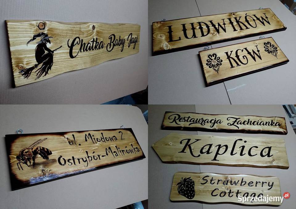 wypalanie na drewnie tablice drewniane szyldy Andrychów