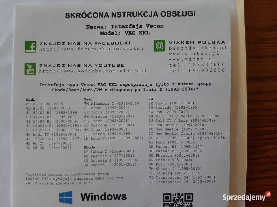 Interfejs V scan model VAG KKL sprzedam