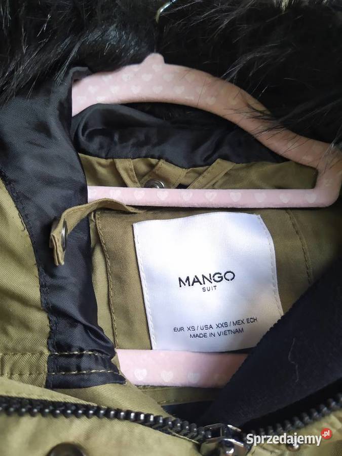 khaki kurtka parka Mango xs futerko wiązana w Inny wzór Białka sprzedam