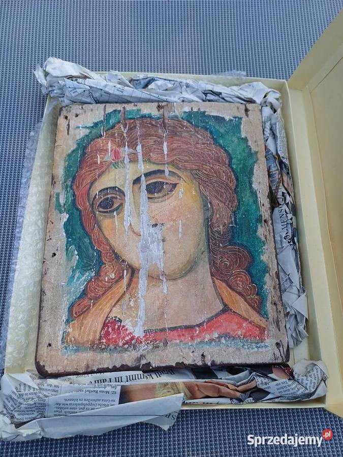 Stara ikona na desce Anioł Złotowłosy Archanioł Radomsko