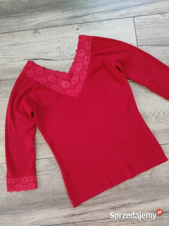 Czerwony sweter z koronką Koronka Red Jumper Jasło
