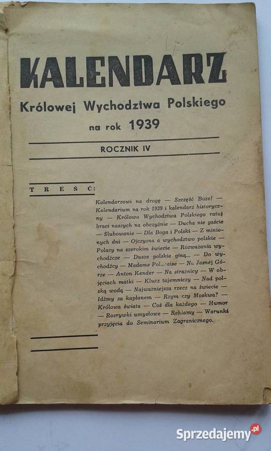 Kalendarz Królowej Wychodztwa Polskiego na 1939r Gdynia sprzedam