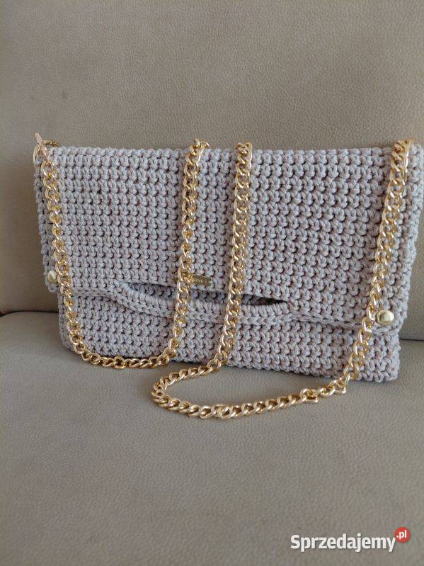 Torebka beżowa ze sznurka bawełnianego Na ramię