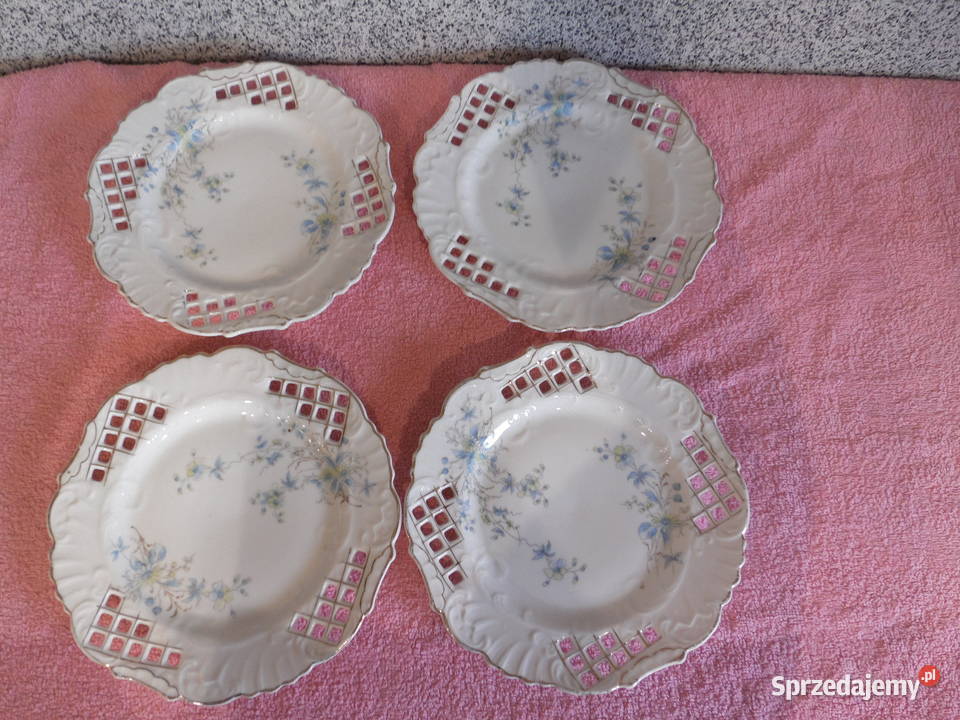 Talerzyki deserowe ażurowe sygnowane 4 Raszków