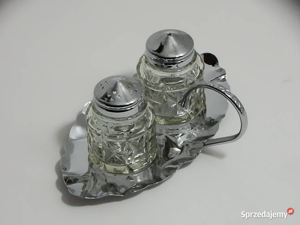 Zestaw przyprawników szkło metal elegancka taca Biłgoraj