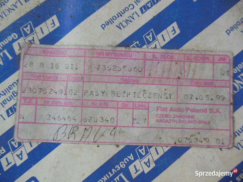 Pas bezpieczeństwa Fiat Brava przedni lewy nowy Motoryzacja śląskie Kozy