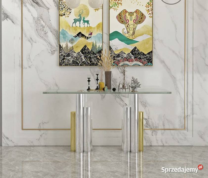 Nowoczesna złota konsola Glamour srebrna szklana Nowy Sącz