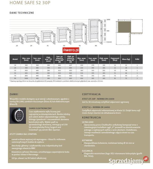Sejf Home safe 35 KLEL Chubbsafes ognioodporny Łódź