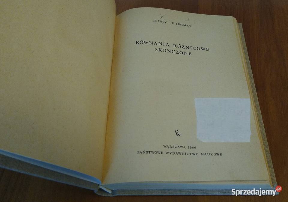 Równania różnicowe skończone H Levy F Lessman Rok wydania 1966 Książki naukowe i popularnonaukowe pomorskie Gdańsk