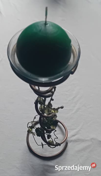 Metalowy świecznik vintage ze szklanym Koźminek