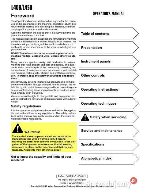 Volvo L40B L45B instrukcja obsługi DTR Kielce