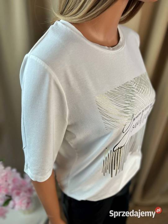 Bonprix biała bluzka wiskoza złoty print casual