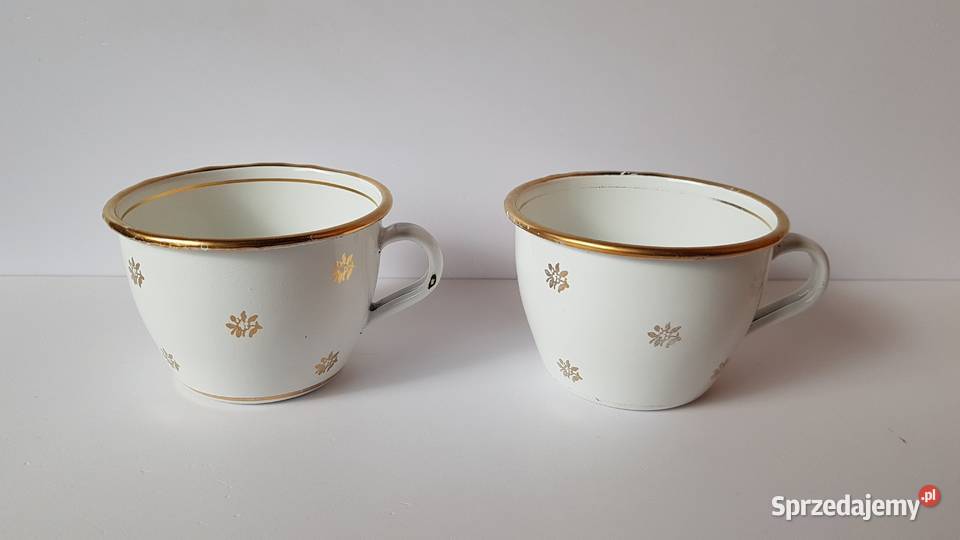 Zestaw 2x metalowa emaliowana filiżanka PRL Dąbrowa Górnicza