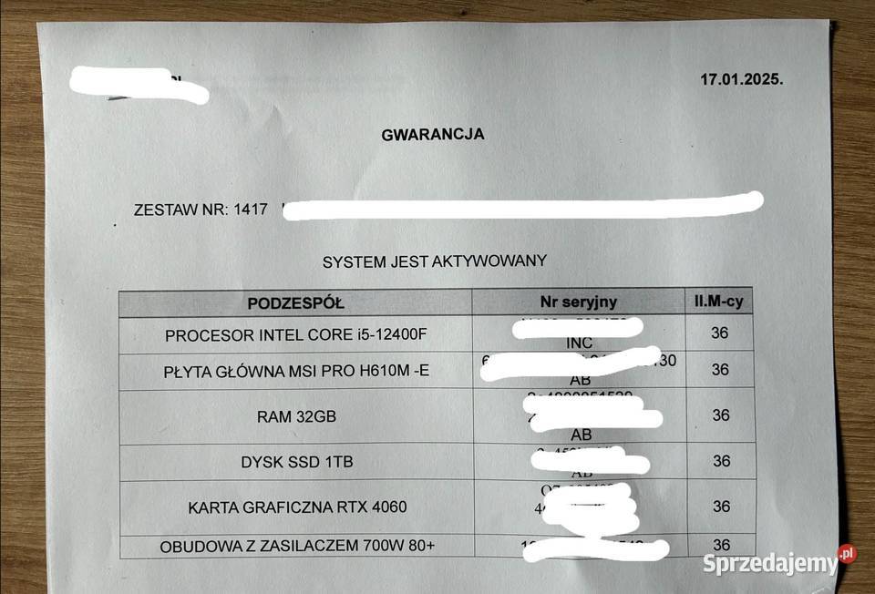 Komputer gamingowy RTX 4060 32GB RAM OKAZJA Klasy Core i5