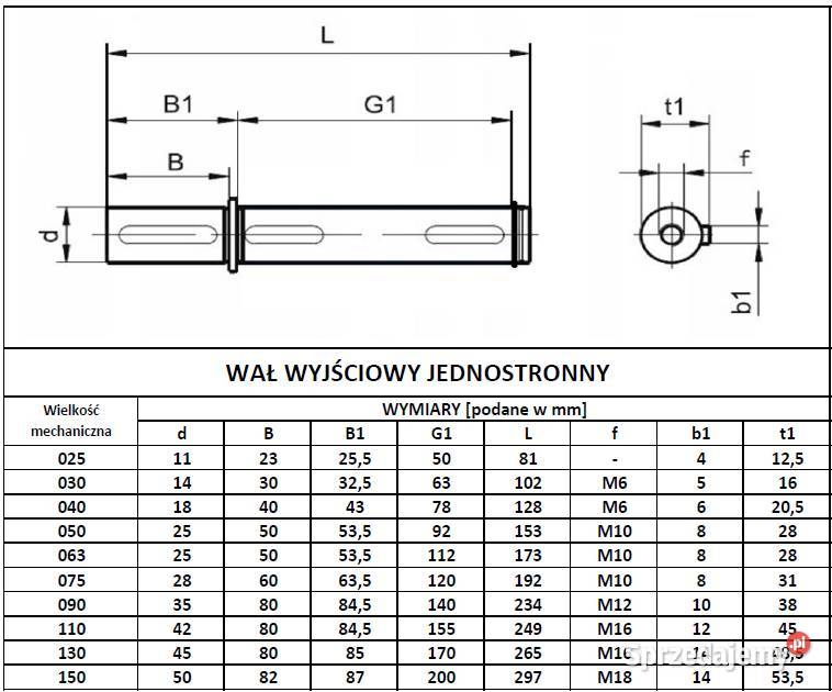 Wałek zdawczy do przekładni o wielkości 050 Swarzędz