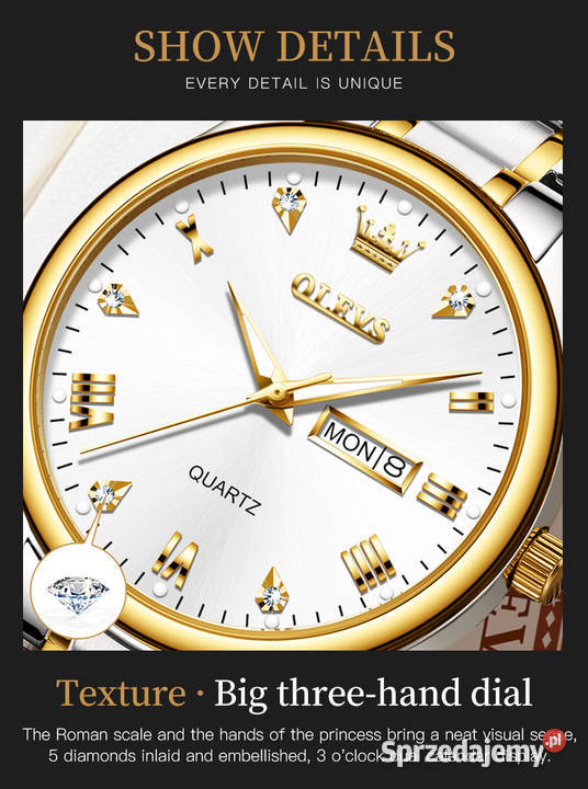 Klasyczny zegarek męski Olevs 40mm srebrno złoty lubuskie