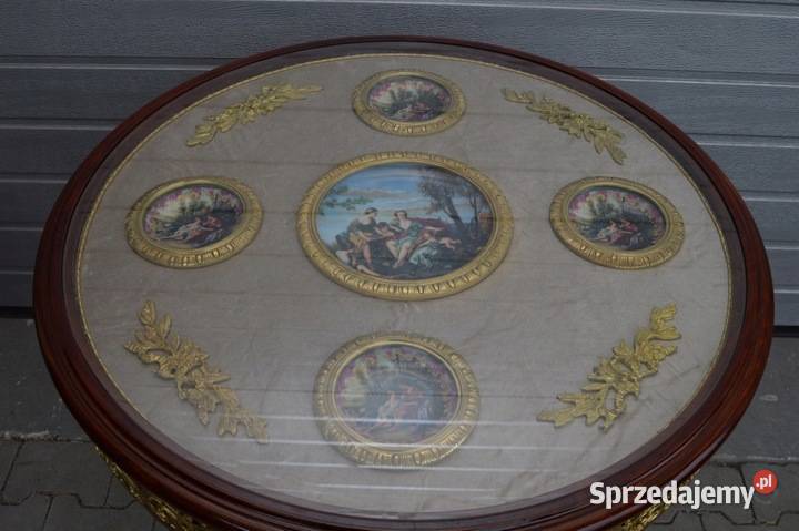 drewno STÓŁ 80X77 stolik MEDALIONY PORCELANA Stoliki kawowe i ławy Kraków