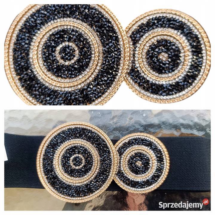 Stylowy biżuteryjny pasek damskielastyczna guma czarny Galanteria i dodatki sprzedam