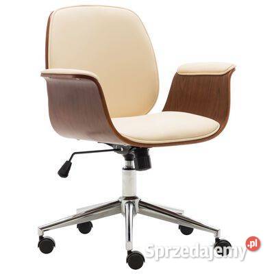 vidaXL Krzesło biurowe, kremowe, gięte drewno i sztuczna skó