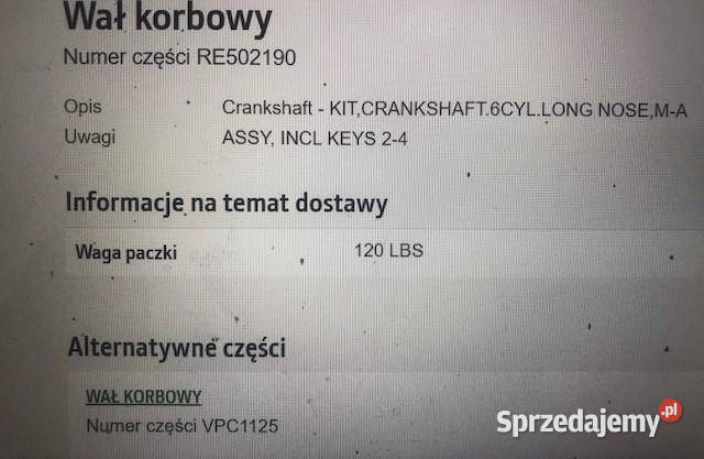 John Deere 6359D Wał Korbowy John Deere Jastrzębniki sprzedam