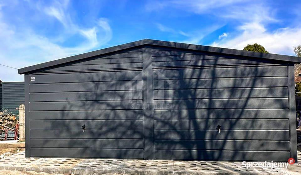 Garaz blaszany 6x58 m 2x brama uchylna drzwi Chodzież