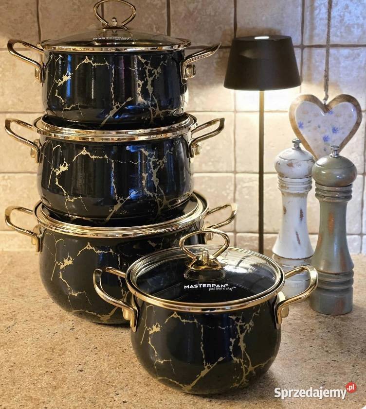 229 Garnki emalia czarny marmur MASTERPAN Zabrze